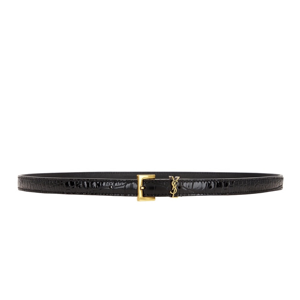Saint Laurent Black and Bronze Embossed Belt